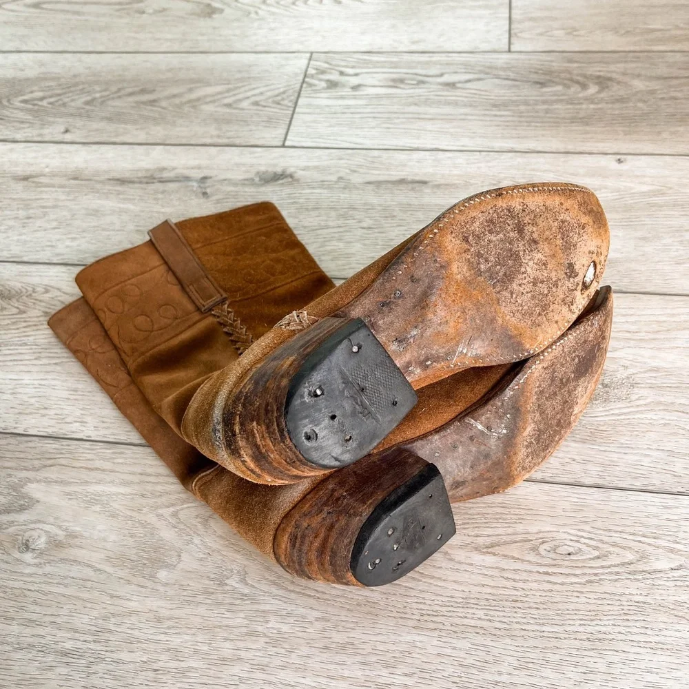 True Vintage Handmade Genuine Leather Brown Western Cowboy Boots USA - Picture 9 of 9